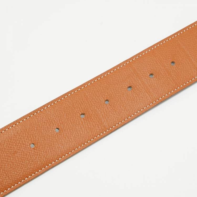 Pre Owned Hermès Gold/Noir Epsom and Swift Leather Brushed Constance Reversible Belt 85 CM