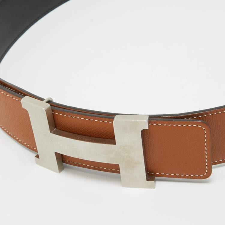Pre Owned Hermès Gold/Noir Epsom and Swift Leather Brushed Constance Reversible Belt 85 CM