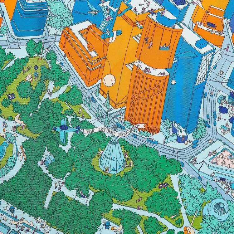 Pre Owned Hermès Orange/Green Printed Silk Battery Park Scarf