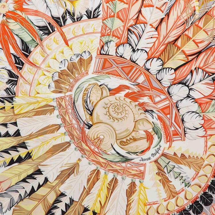 Pre Owned Hermès Orange Printed Silk Danse Pacifique Square Scarf