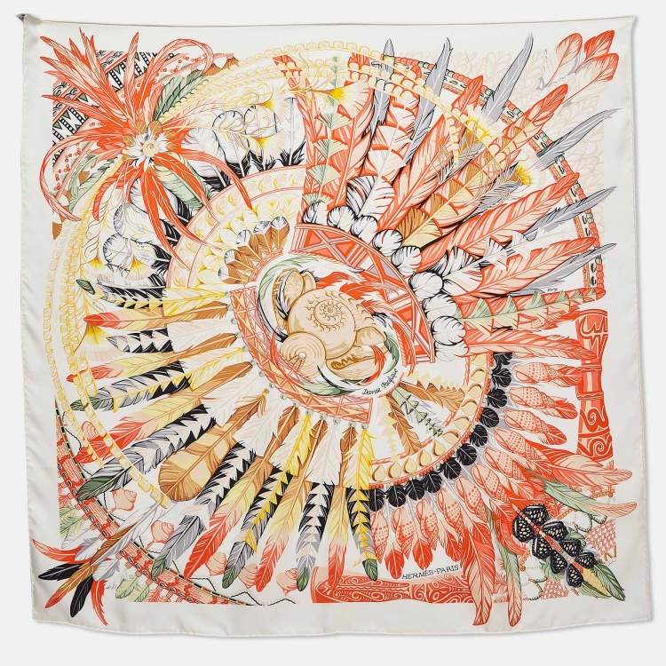 Pre Owned Hermès Orange Printed Silk Danse Pacifique Square Scarf