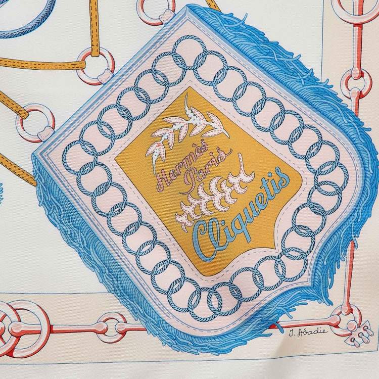 Pre Owned Hermès Cream/Rose Printed Silk Double Face Passades Et Serpent Scarf