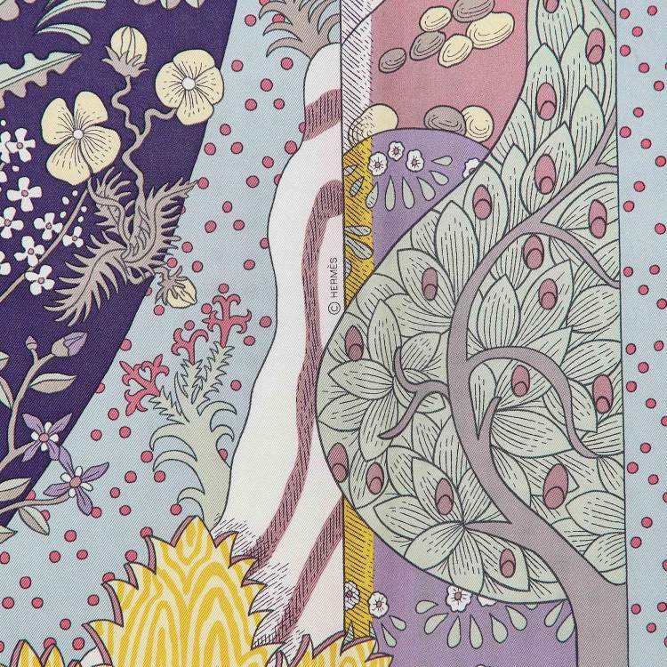 Pre Owned Hermès Blue/Violet Printed Silk Le Premier Chant Scarf