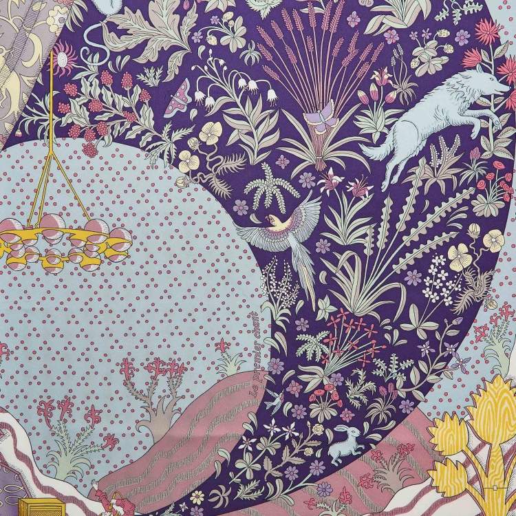 Pre Owned Hermès Blue/Violet Printed Silk Le Premier Chant Scarf