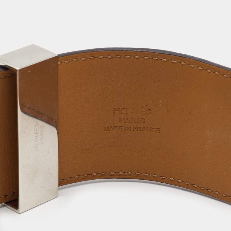 Pre Owned Hermes Collier de Chien Leather Palladium Plated Wide Bracelet 
