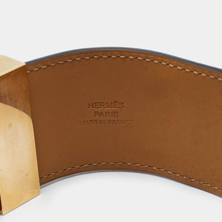 Pre Owned Hermès Collier de Chien Leather Gold Plated Wide Bracelet