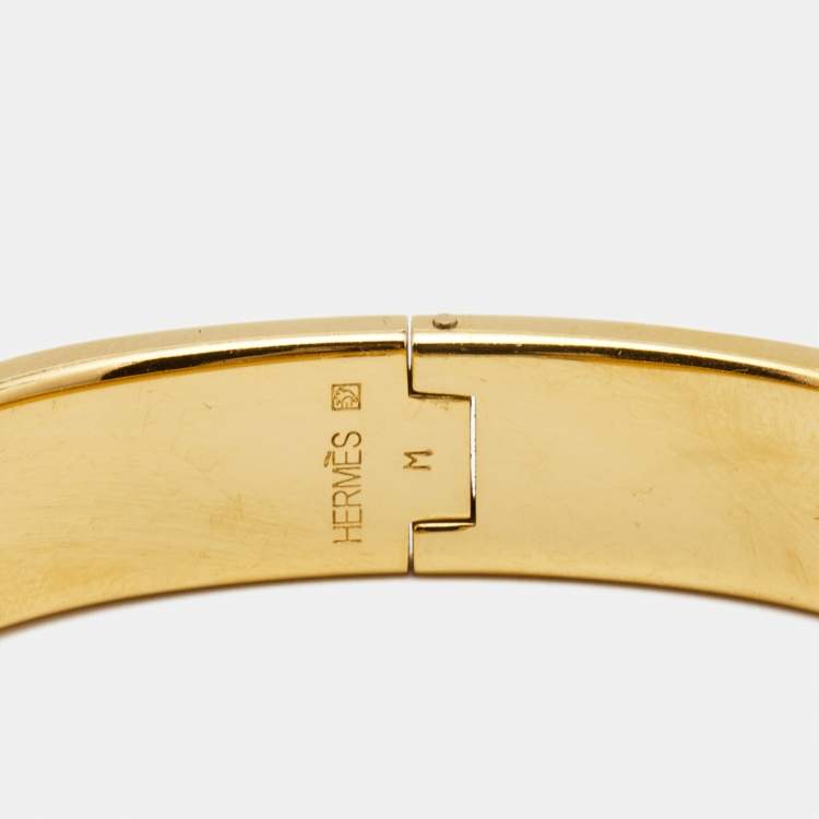 Pre Owned Hermès Clic H Grey Enamel Gold Plated Bracelet