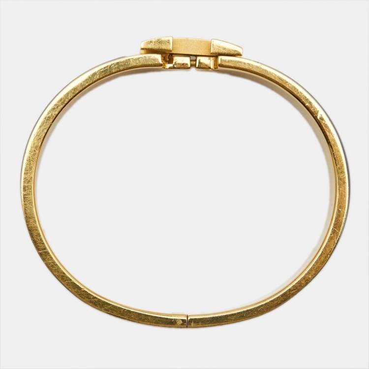 Pre Owned Hermès Clic H Grey Enamel Gold Plated Bracelet