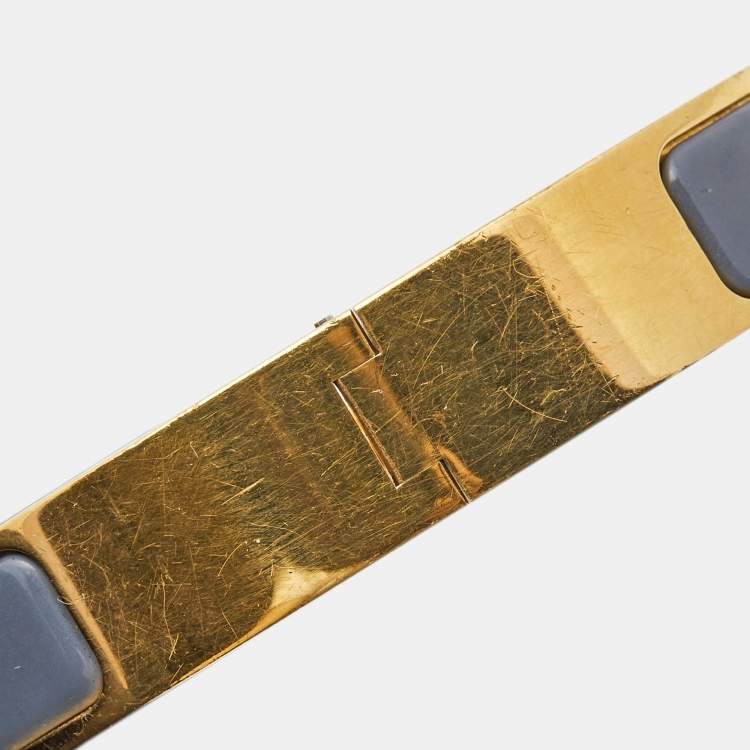 Pre Owned Hermès Clic H Grey Enamel Gold Plated Bracelet