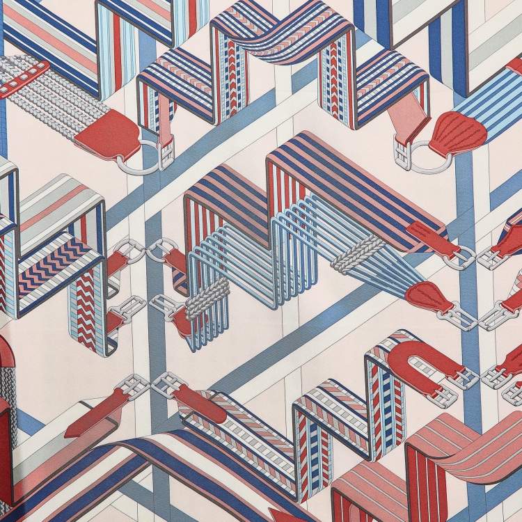 Pre Owned Hermes Multicolor Printed Sangles en Zig Zag Scarf 