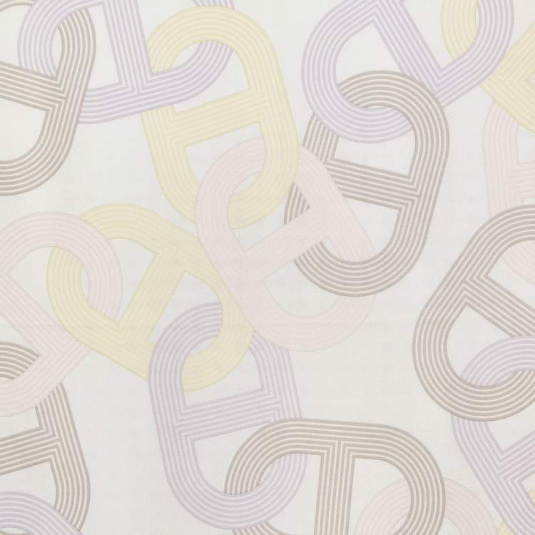 Pre Owned Hermes White Printed Circuit Handkerchief 