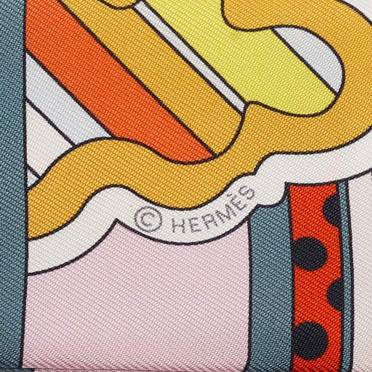 Pre Owned Hermes Orange Printed Silk Faubourg Rainbow Twilly
