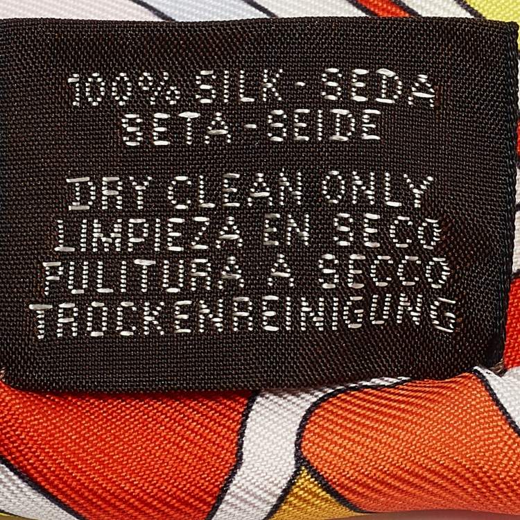 Pre Owned Hermes Orange Printed Silk Faubourg Rainbow Twilly