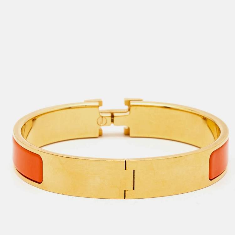 Pre Owned Hermes Clic H Enamel Gold Plated Bracelet