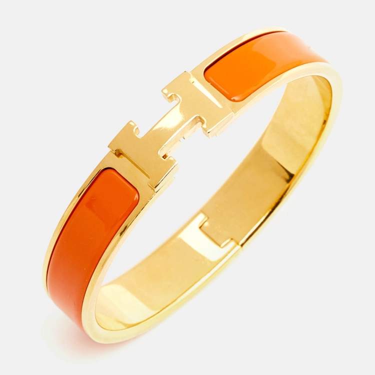 Pre Owned Hermes Clic H Enamel Gold Plated Bracelet