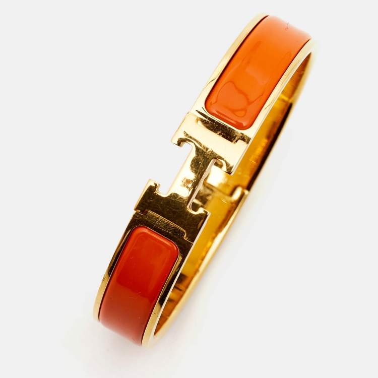 Pre Owned Hermes Clic H Enamel Gold Plated Bracelet