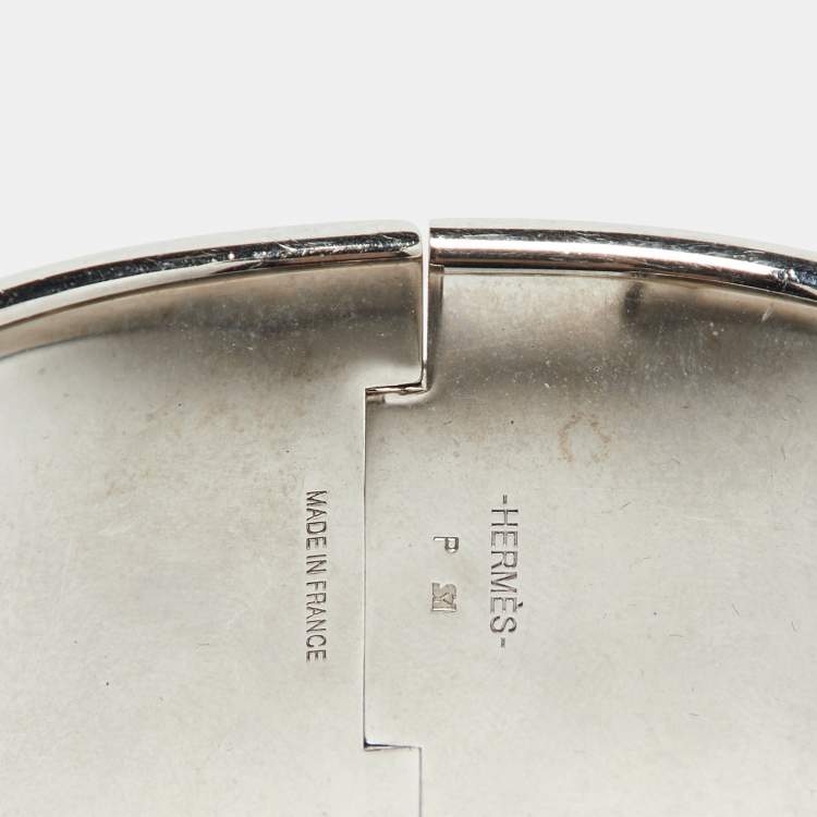 Pre Owned Hermès Clic Clac H Enamel Palladium Plated Extra Wide Bracelet