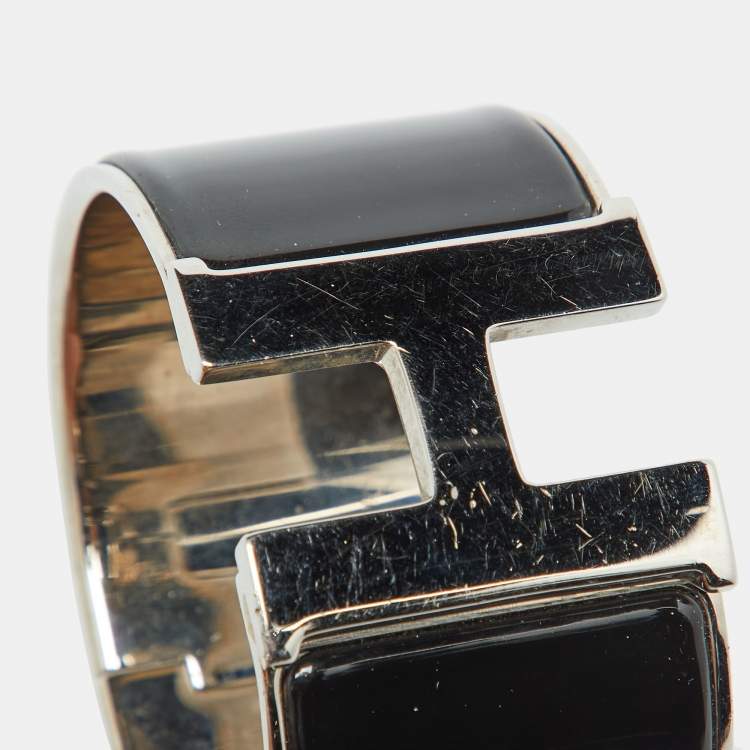 Pre Owned Hermès Clic Clac H Enamel Palladium Plated Extra Wide Bracelet