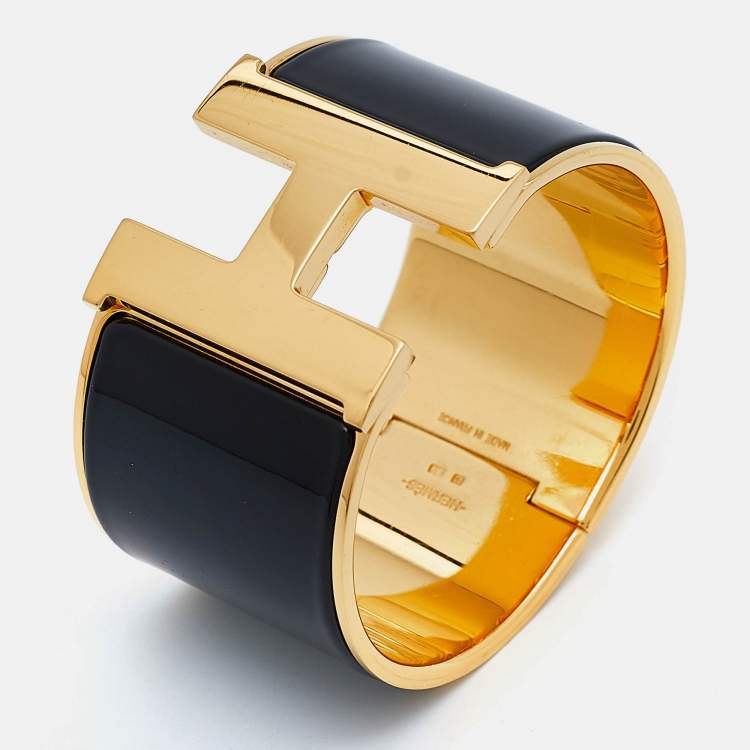 Pre Owned Hermès Clic Clac H Enamel Gold Plated Extra Wide Bracelet