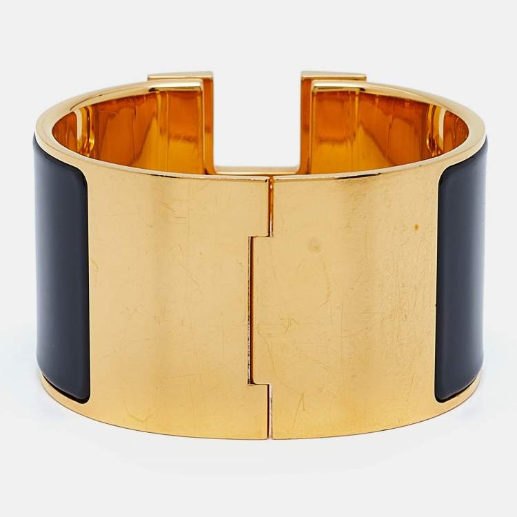 Pre Owned Hermès Clic Clac H Enamel Gold Plated Extra Wide Bracelet