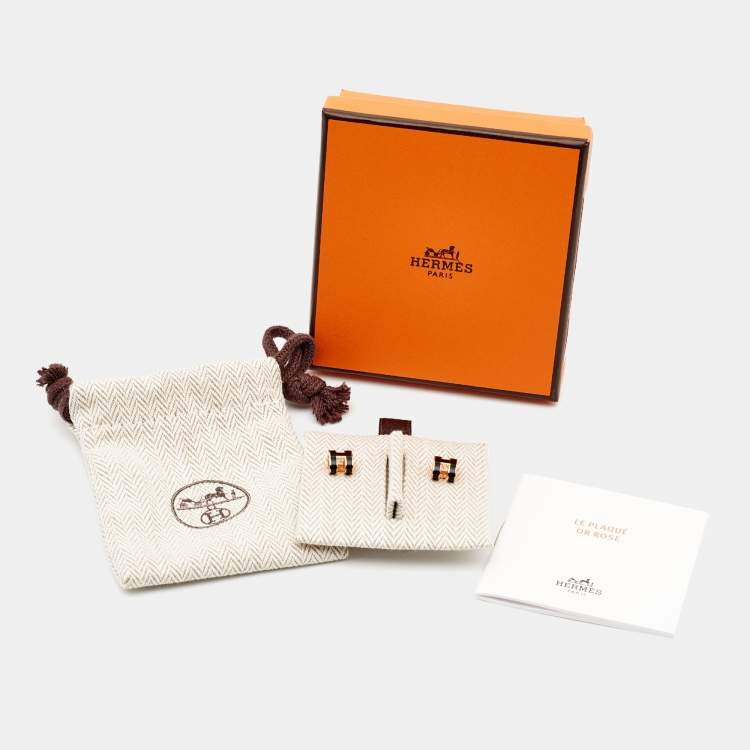 Pre Owned Hermes Mini Pop H Enamel Gold Plated Stud Earring