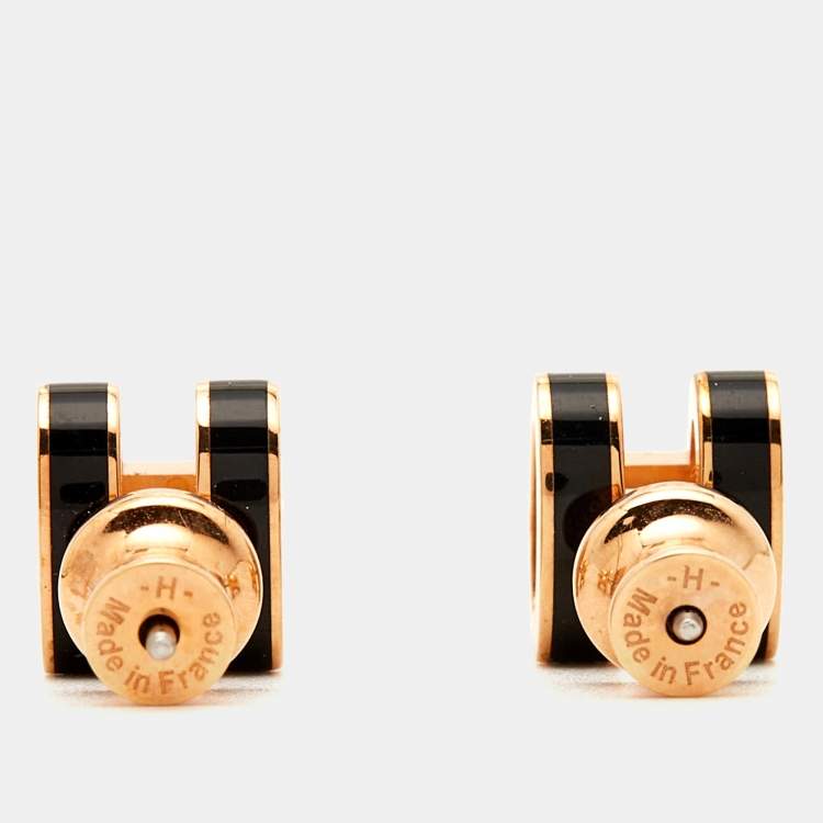 Pre Owned Hermes Mini Pop H Enamel Gold Plated Stud Earring