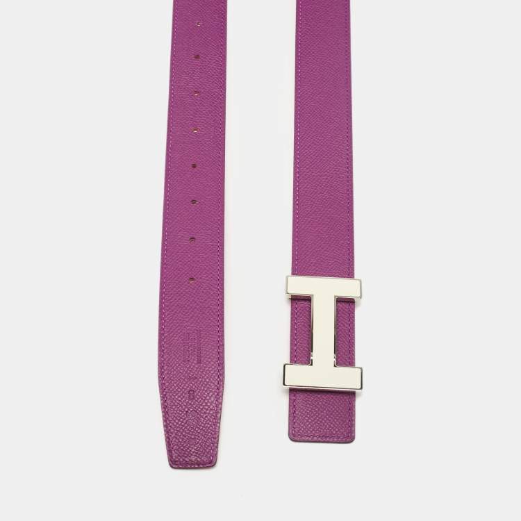 Pre Owned Hermes Anemone/Capucine Epsom and Swift Leather Enamel Quizz H Buckle Belt 85 CM