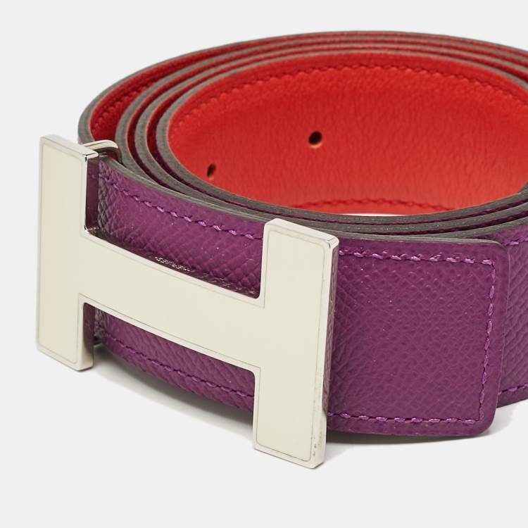 Pre Owned Hermes Anemone/Capucine Epsom and Swift Leather Enamel Quizz H Buckle Belt 85 CM