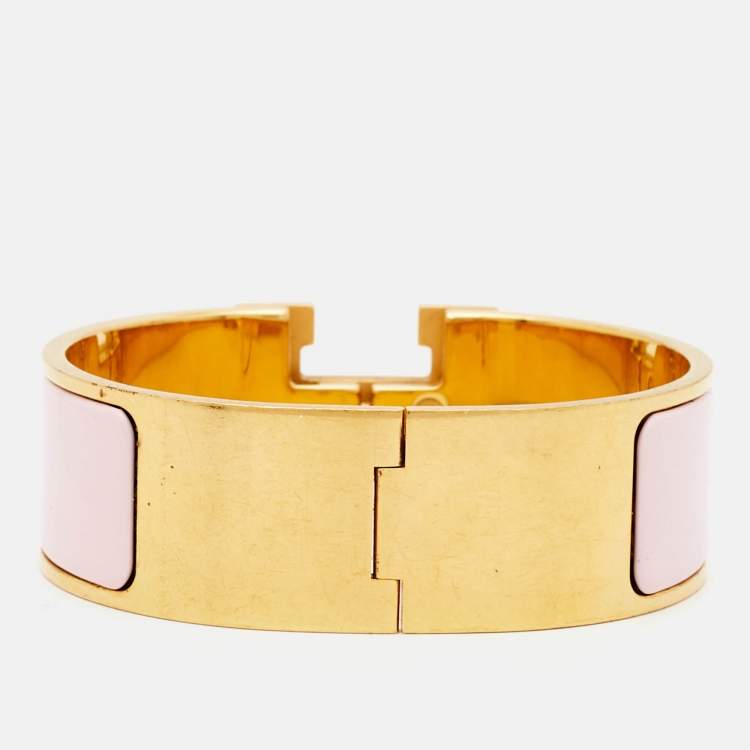 مملوكة مسبقًا Hermès Clic Clac H Enamel Gold Plated Bracelet 