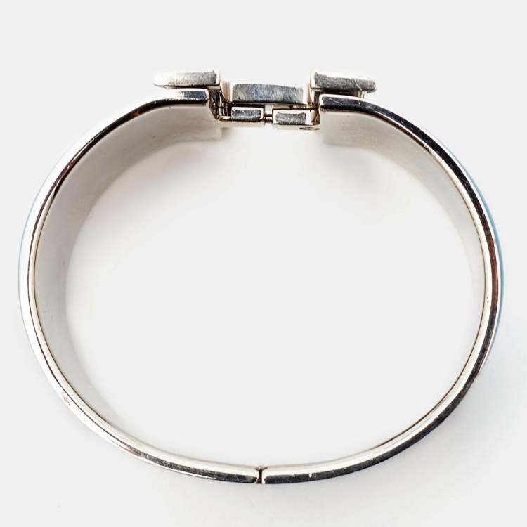 Pre Owned Hermès  Clic Clac H  Enamel Palladium Plated Extra Wide Bracelet