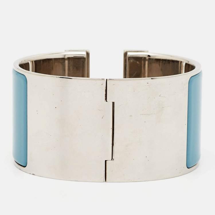 Pre Owned Hermès  Clic Clac H  Enamel Palladium Plated Extra Wide Bracelet