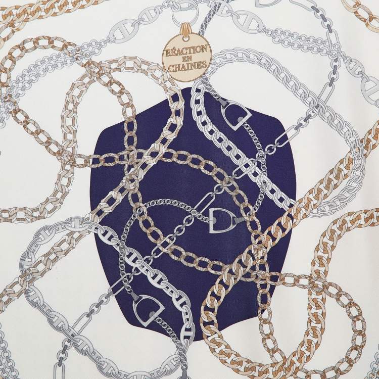 Pre Owned Hermès Blue Printed Silk Reaction en Chaines Scarf