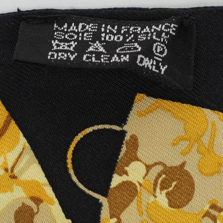 Pre Owned Hermès Black Handbag Printed Silk Twilly