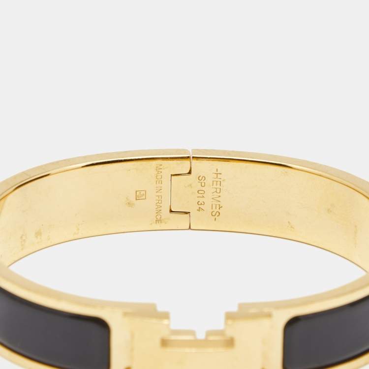 Pre Owned Hermès Clic H Black Enamel Gold Plated Bracelet