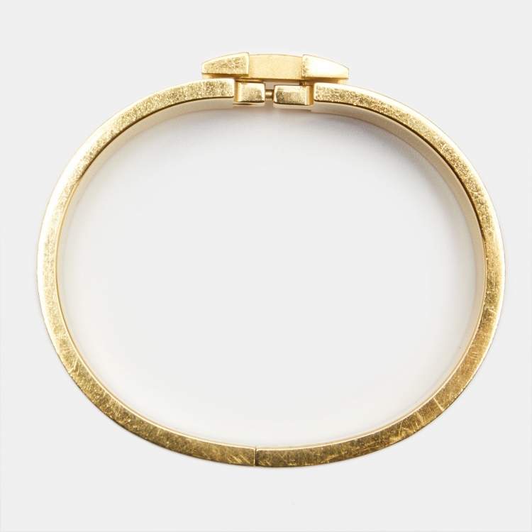 Pre Owned Hermès Clic H Black Enamel Gold Plated Bracelet