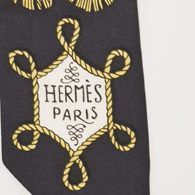Pre Owned Hermès Black/White Galons et Brandebourg Silk Twilly Scarf