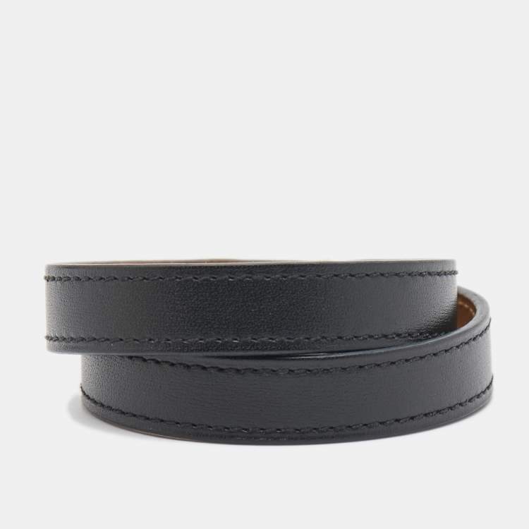Pre Owned Hermes Kelly Black Leather Gold Plated Bracelet