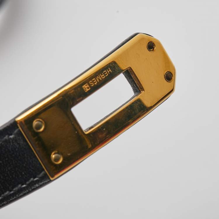 Pre Owned Hermes Kelly Black Leather Gold Plated Bracelet