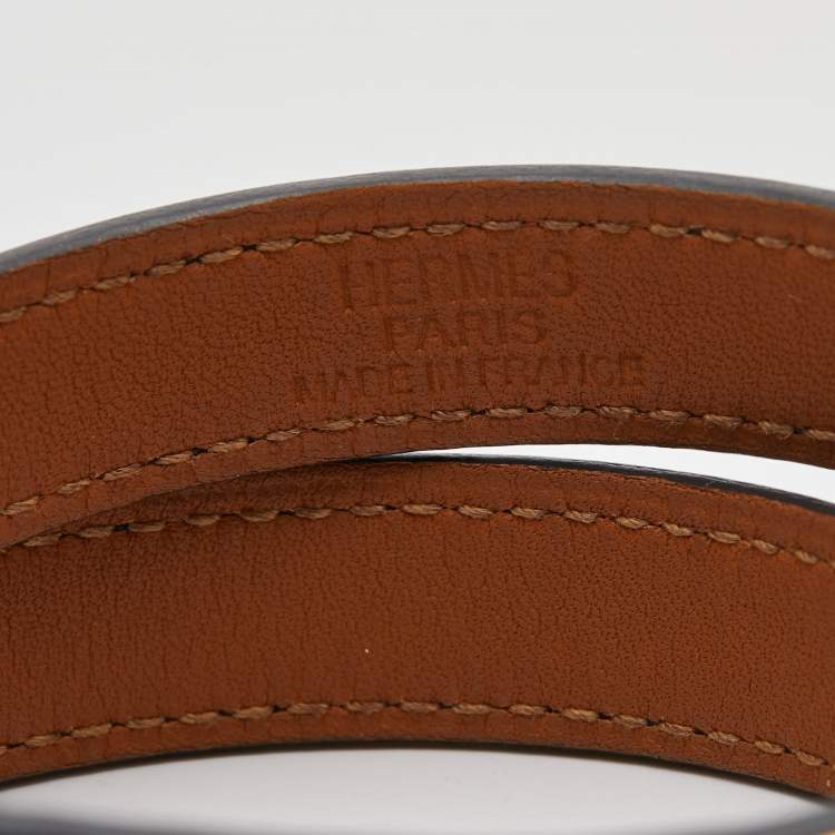 Pre Owned Hermes Kelly Black Leather Gold Plated Bracelet