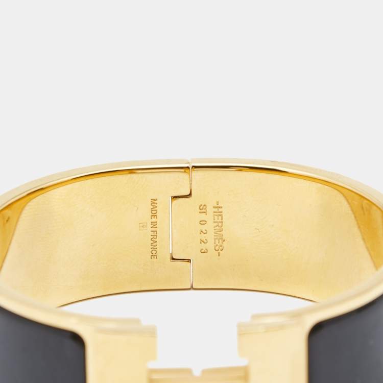 Pre Owned Hermes Clic Clac H Black Enamel Gold Tone Bracelet