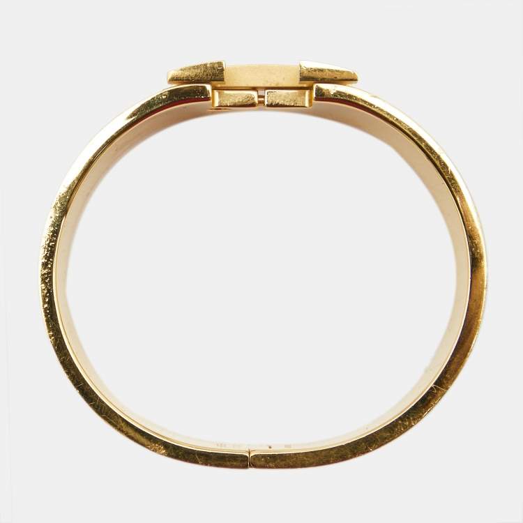 Pre Owned Hermes Clic Clac H Black Enamel Gold Tone Bracelet