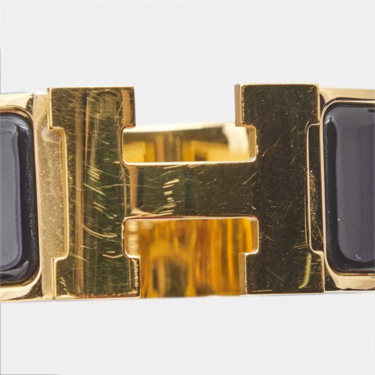 Pre Owned Hermes Clic Clac H Black Enamel Gold Tone Bracelet