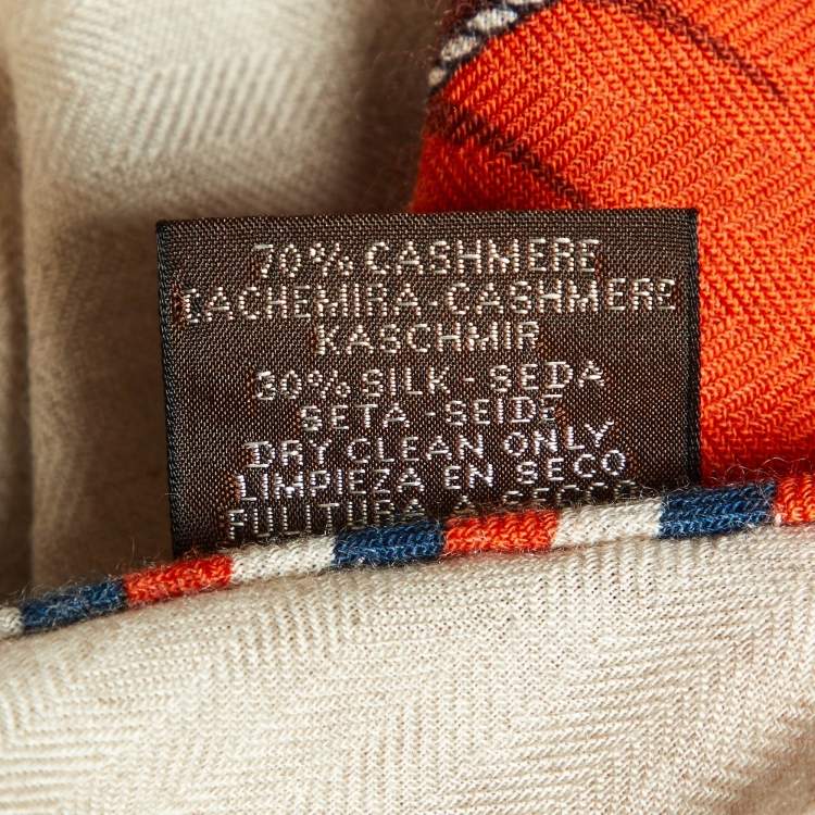 Pre Owned Hermès Naturel/vermillon La Reale Cashmere & Silk Giant Triangle Scarf