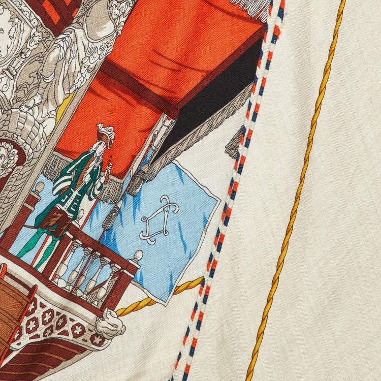 Pre Owned Hermès Naturel/vermillon La Reale Cashmere & Silk Giant Triangle Scarf