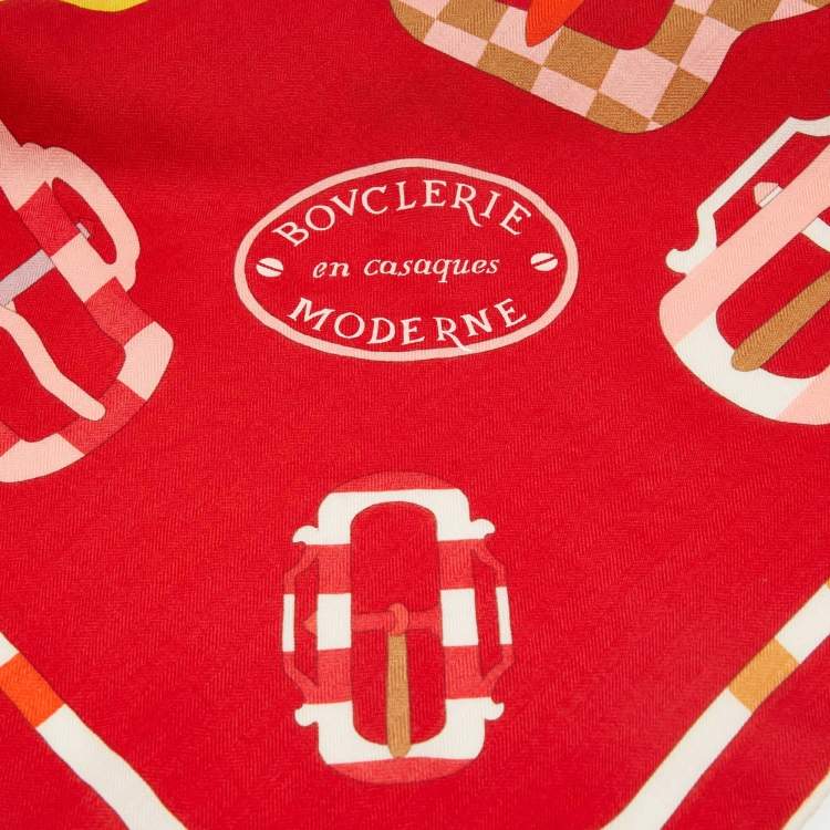 Pre Owned Hermès Red Printed Cashmere Blend Bouclerie Moderne en Casaques Giant Triangle Scarf