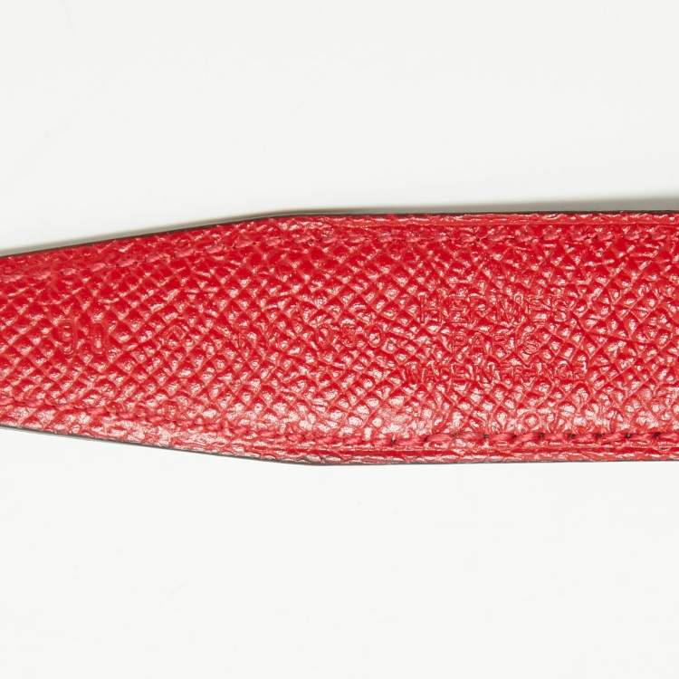 Pre Owned Hermes Noir/Rouge Casaque Swift and Epsom Leather Medor H Buckle Belt 90 CM