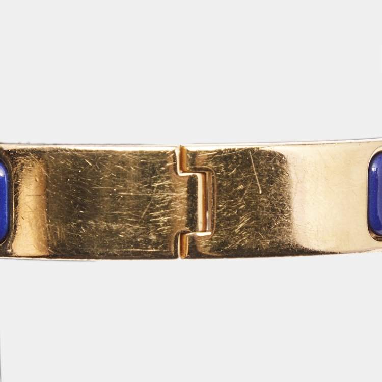 Pre Owned Hermès Clic H Navy Blue Enamel Gold Plated Bracelet