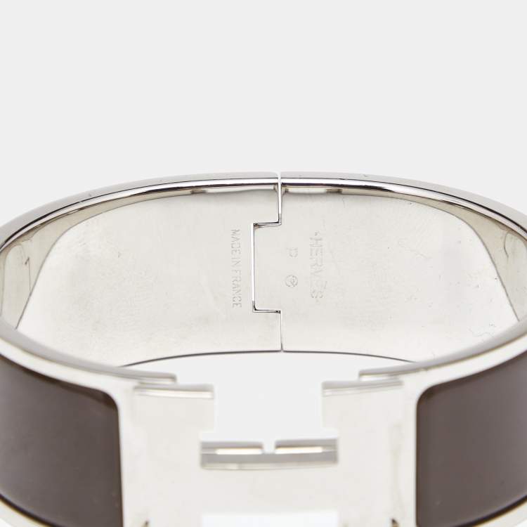 Pre Owned Hermès Clic Clac H Brown Enamel Palladium Plated Bracelet