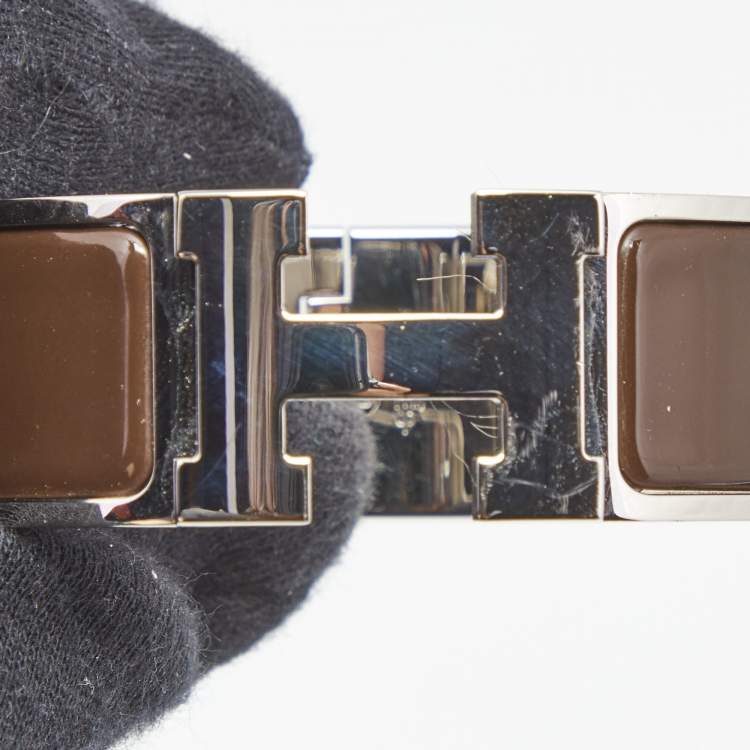 Pre Owned Hermès Clic Clac H Brown Enamel Palladium Plated Bracelet