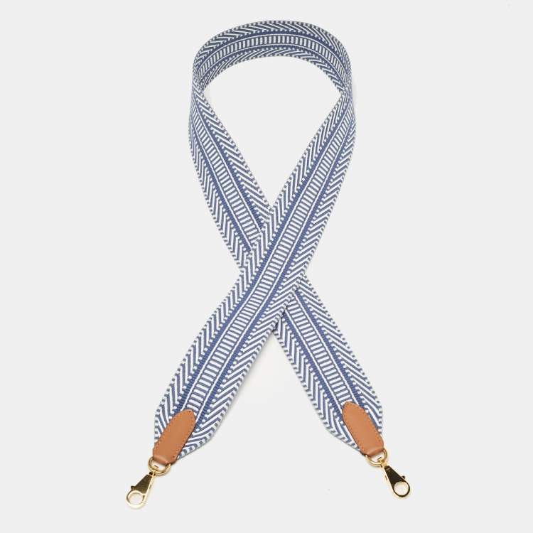 Pre Owned Hermes Ecru/Bleu Brighton/Gold Toile and Swift Leather Sangle Cavale Bag Strap